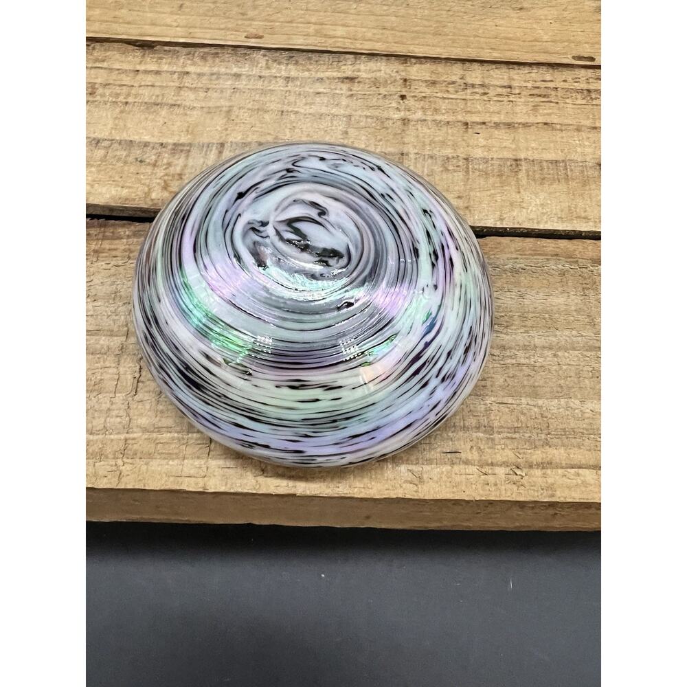 Vintage Strathearn Swirl Iridescent Art Glass Paperweight Mfg In Scotland Signed